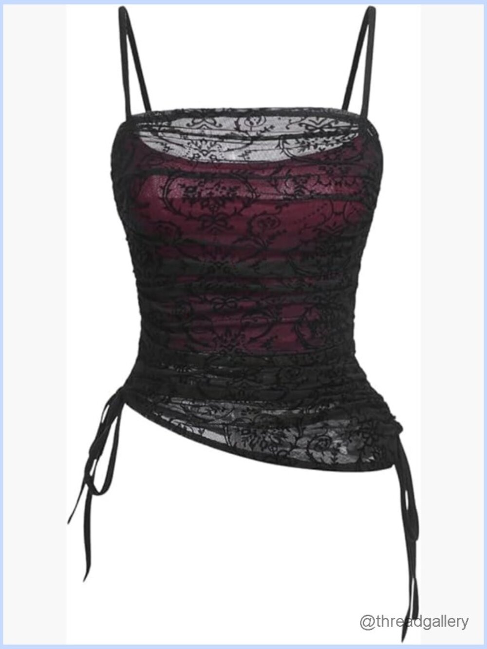 Gothic Lace Cami Top Y2K Ruched Slim Fit Tank